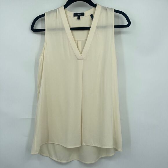Theory Women’s Cream V-Neck Sleeveless Silk Blend Blouse Size Small - Picture 1 of 5